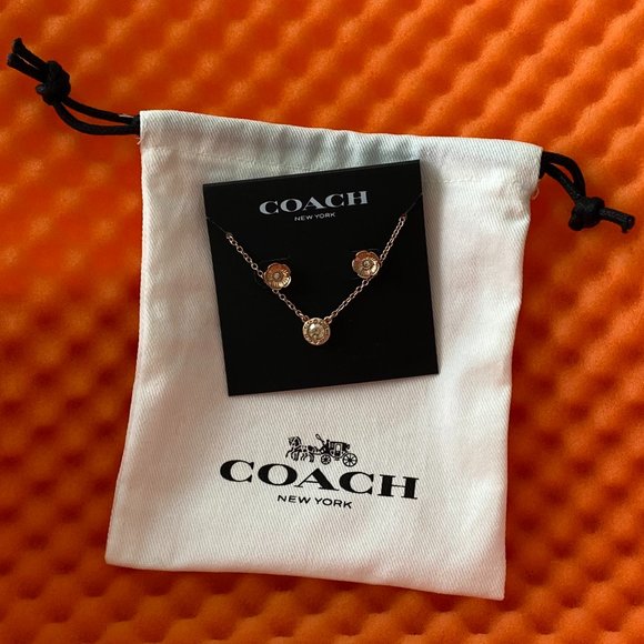 Coach Open Circle Necklace and Tea Rose Stud Set - Picture 3 of 5